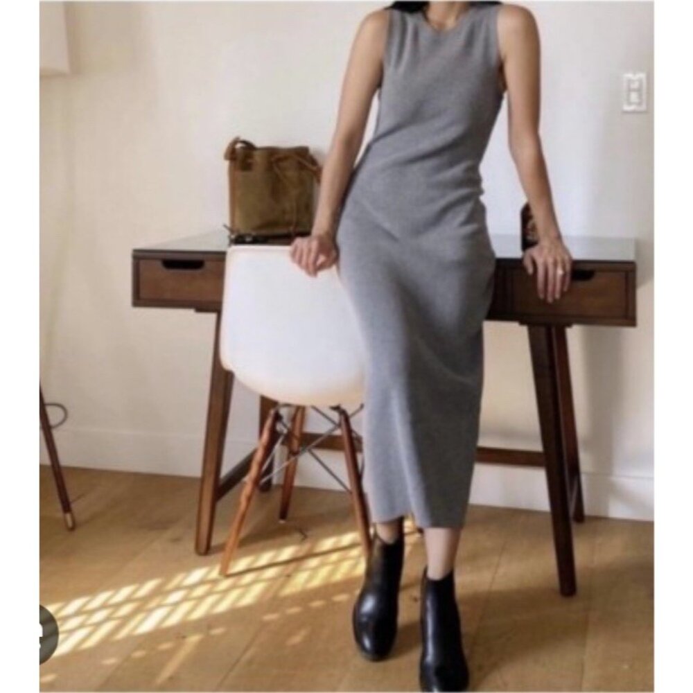 $345 NWT JENNI KAYNE Cotton Cashmere Sleeveless Sweater Dress Size M Gray